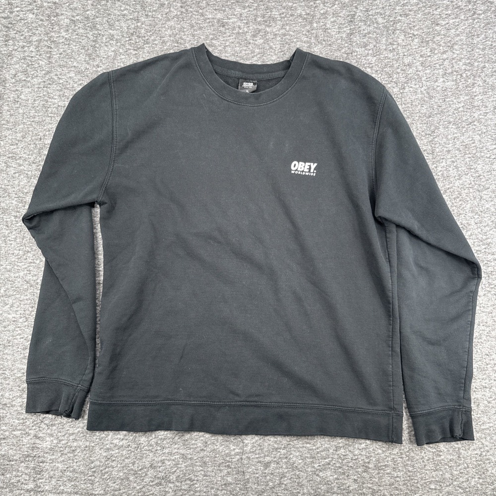 Vintage Obey Men's Crewneck Pullover Sweatshirt Spell Out Skate Blue Size L EUC